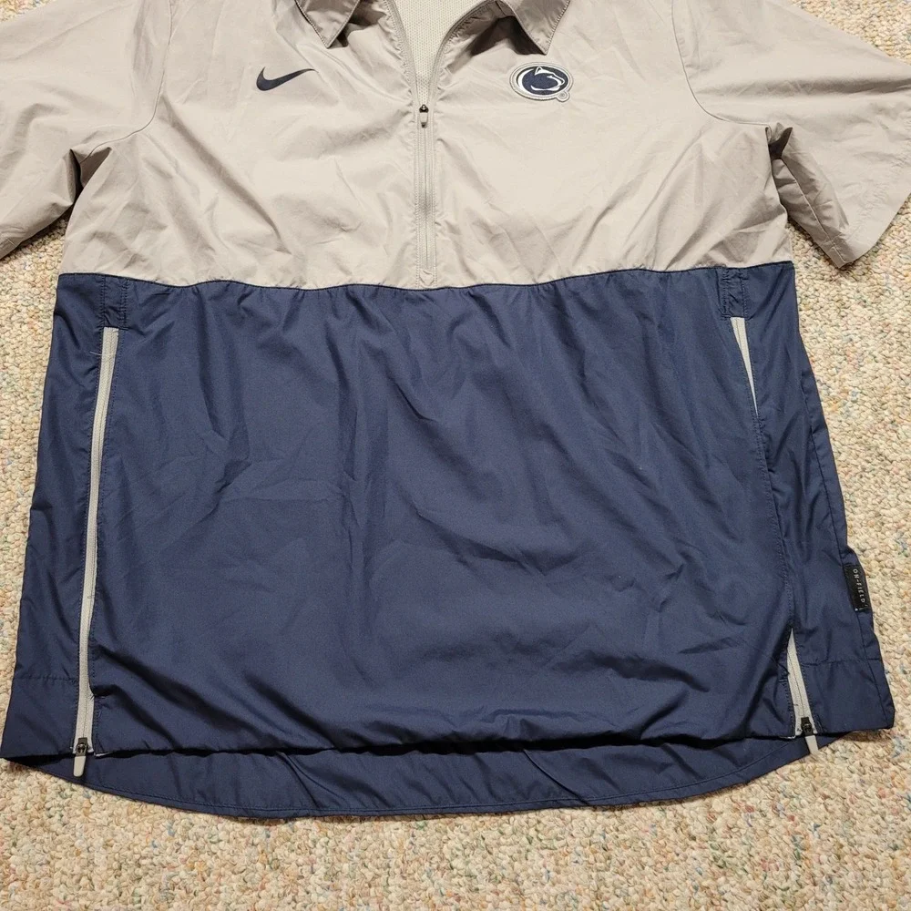 Nike Penn State Pullover Mens Large Grey Navy Blue On-Field Short Sleeve Jacket